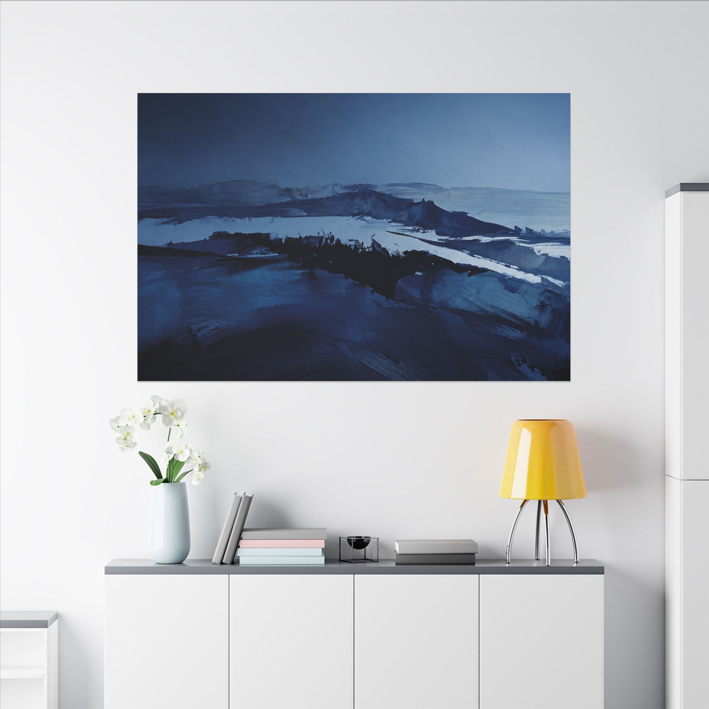 Blue Abstract Coastal Landscape Matte Canvas Print