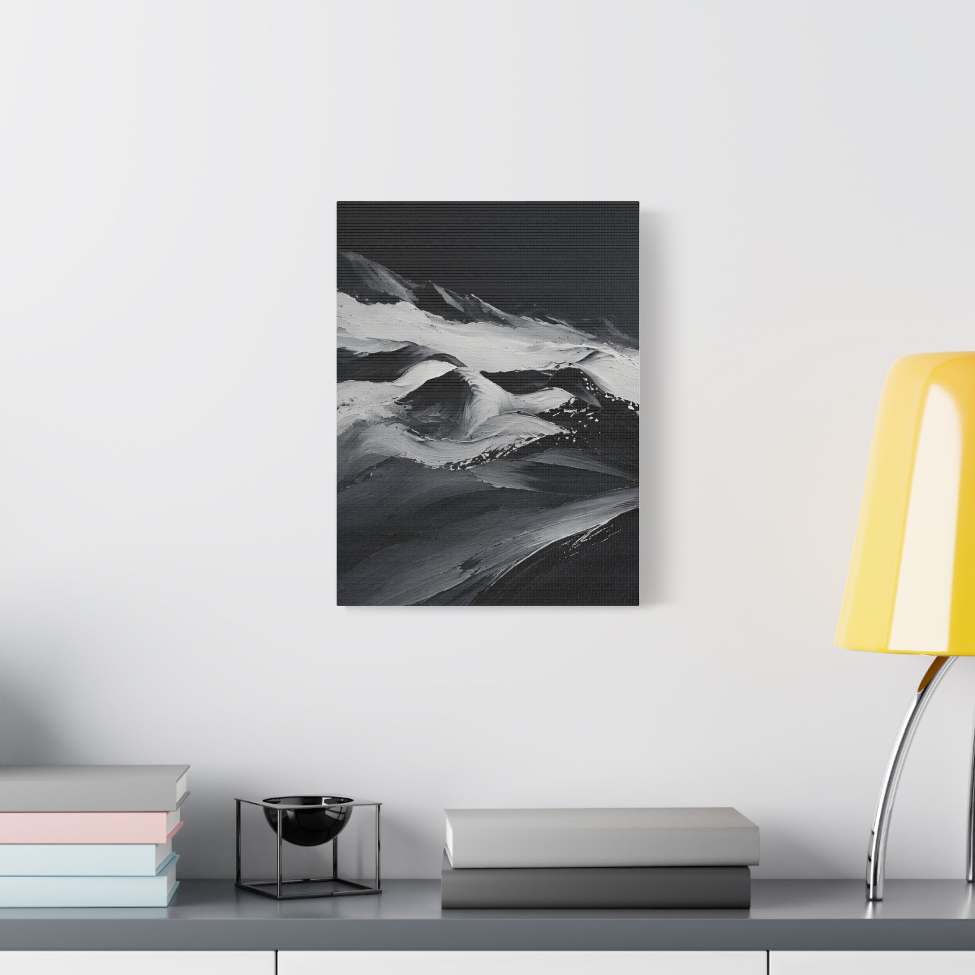 Monochrome Wave Abstract Canvas — Matte Stretched Wall Art - HealthandlifestylewChiny