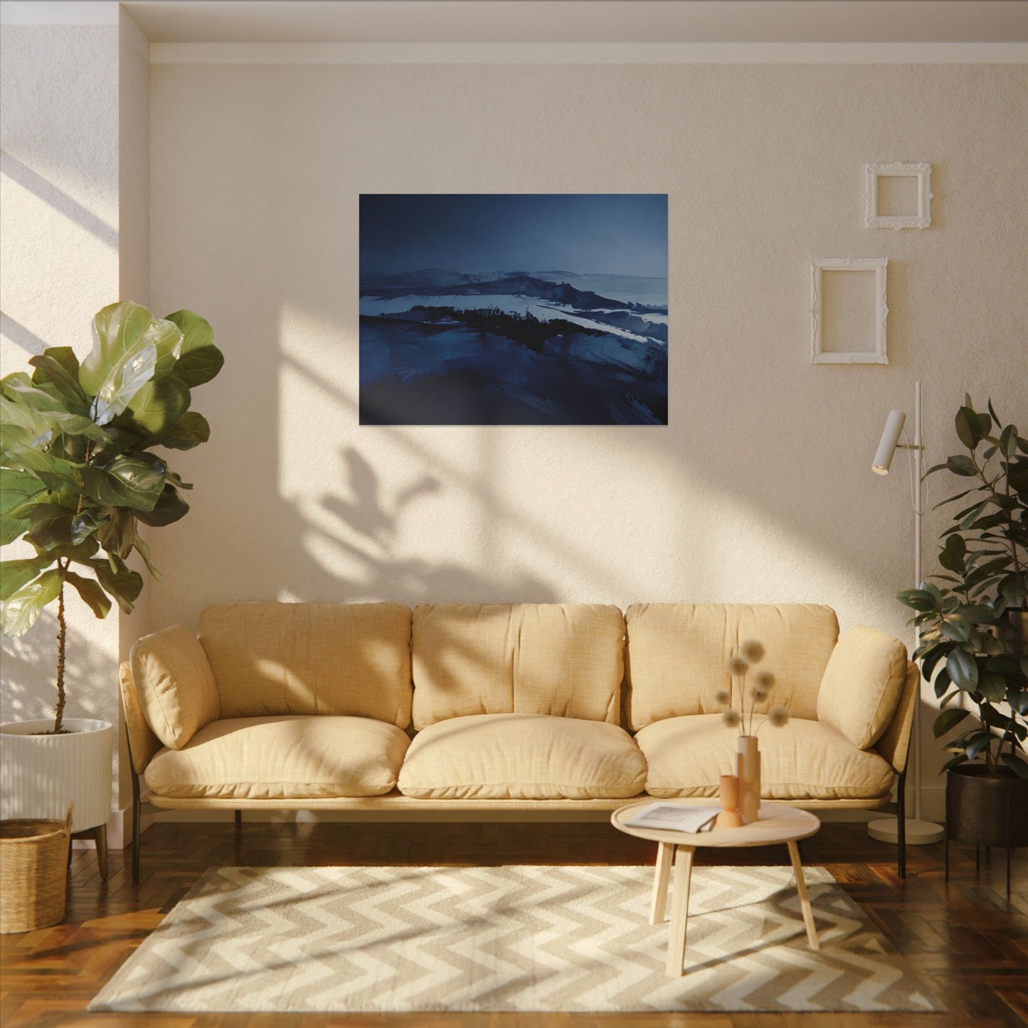 Blue Abstract Coastal Landscape Matte Canvas Print