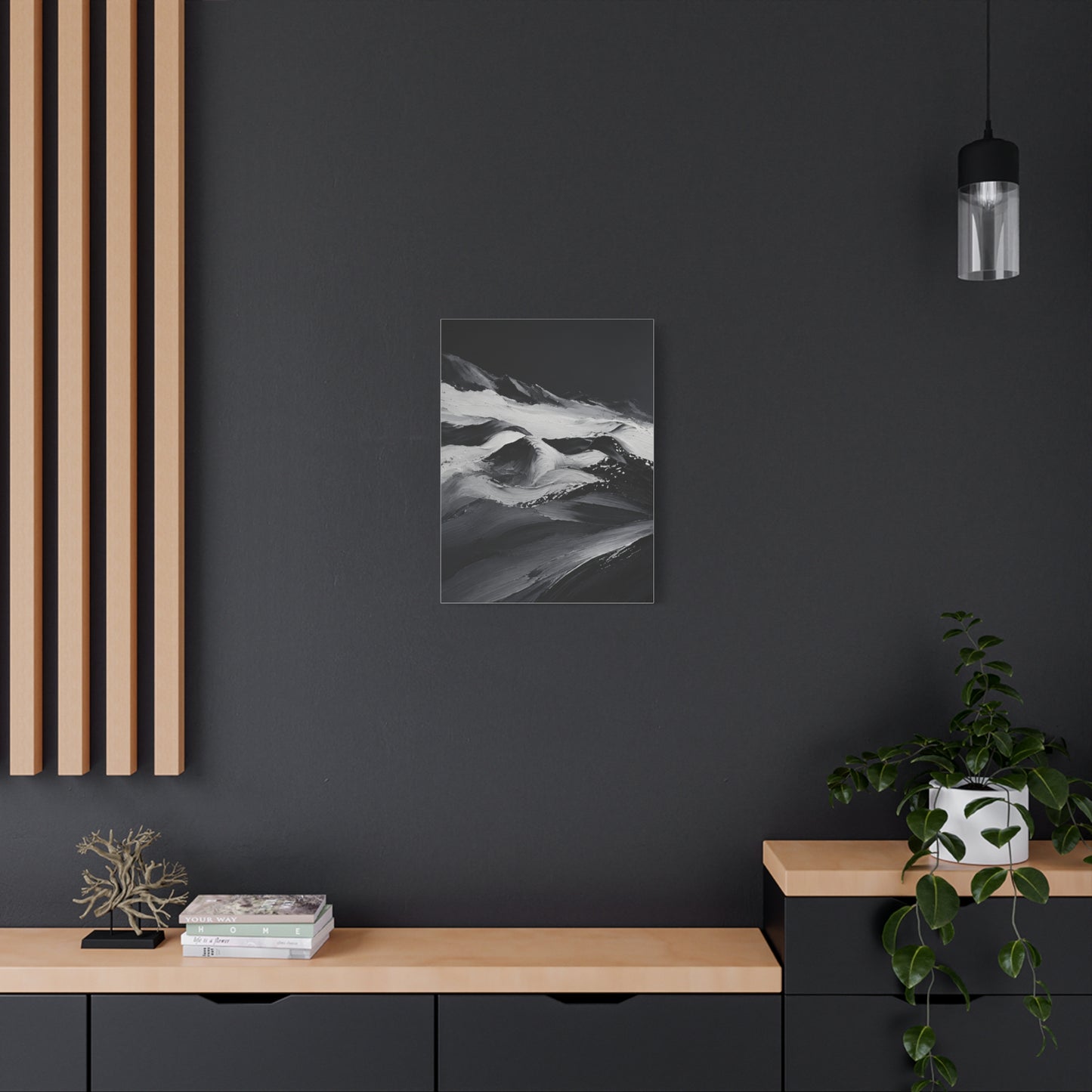 Monochrome Wave Abstract Canvas — Matte Stretched Wall Art - HealthandlifestylewChiny