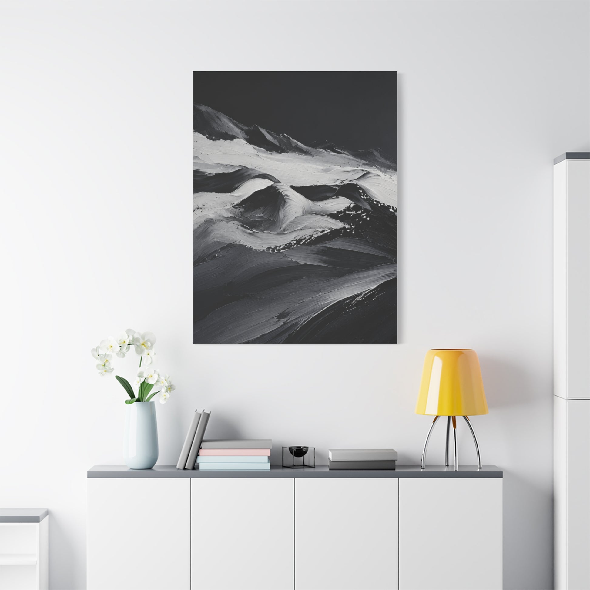 Monochrome Wave Abstract Canvas — Matte Stretched Wall Art - HealthandlifestylewChiny