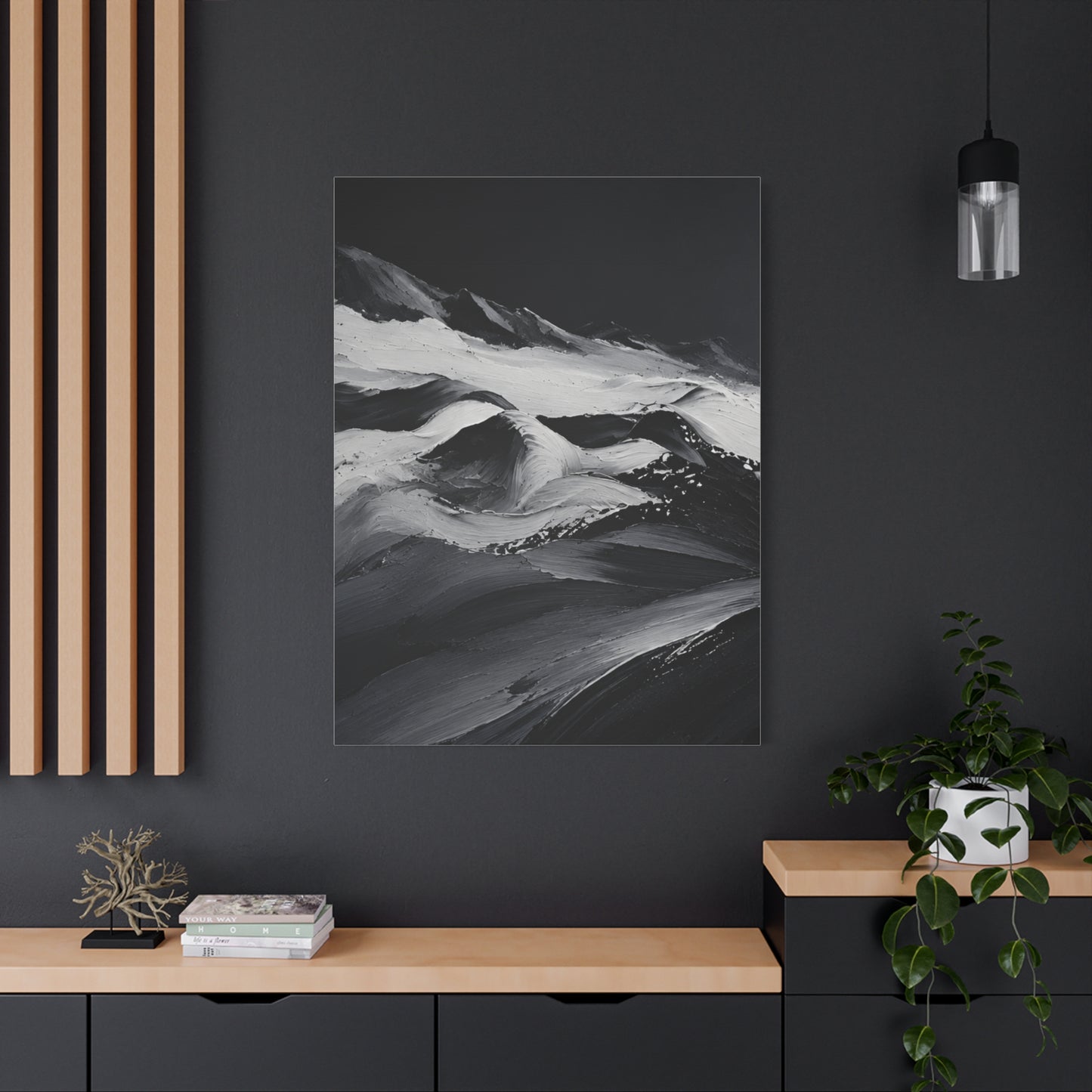 Monochrome Wave Abstract Canvas — Matte Stretched Wall Art - HealthandlifestylewChiny