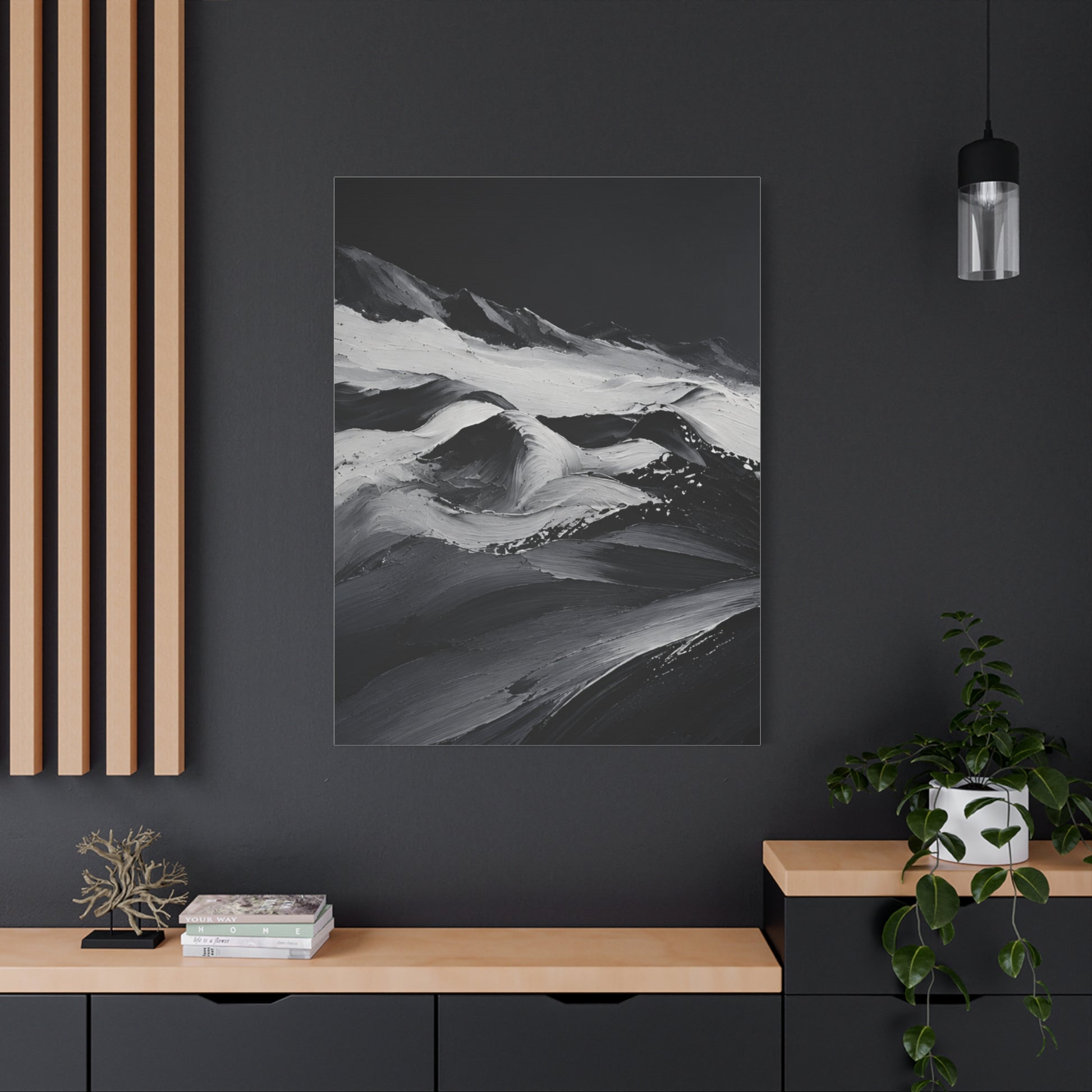 Monochrome Wave Abstract Canvas — Matte Stretched Wall Art - HealthandlifestylewChiny