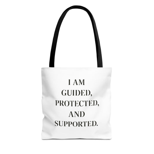Affirmation Tote Bag - "I Am Guided, Protected, and Supported" Inspirational Canvas Tote - HealthandlifestylewChiny