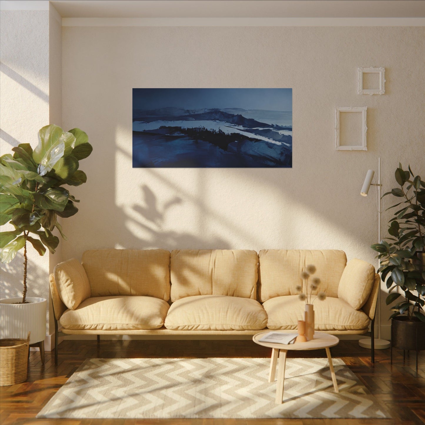 Blue Abstract Coastal Landscape Matte Canvas Print