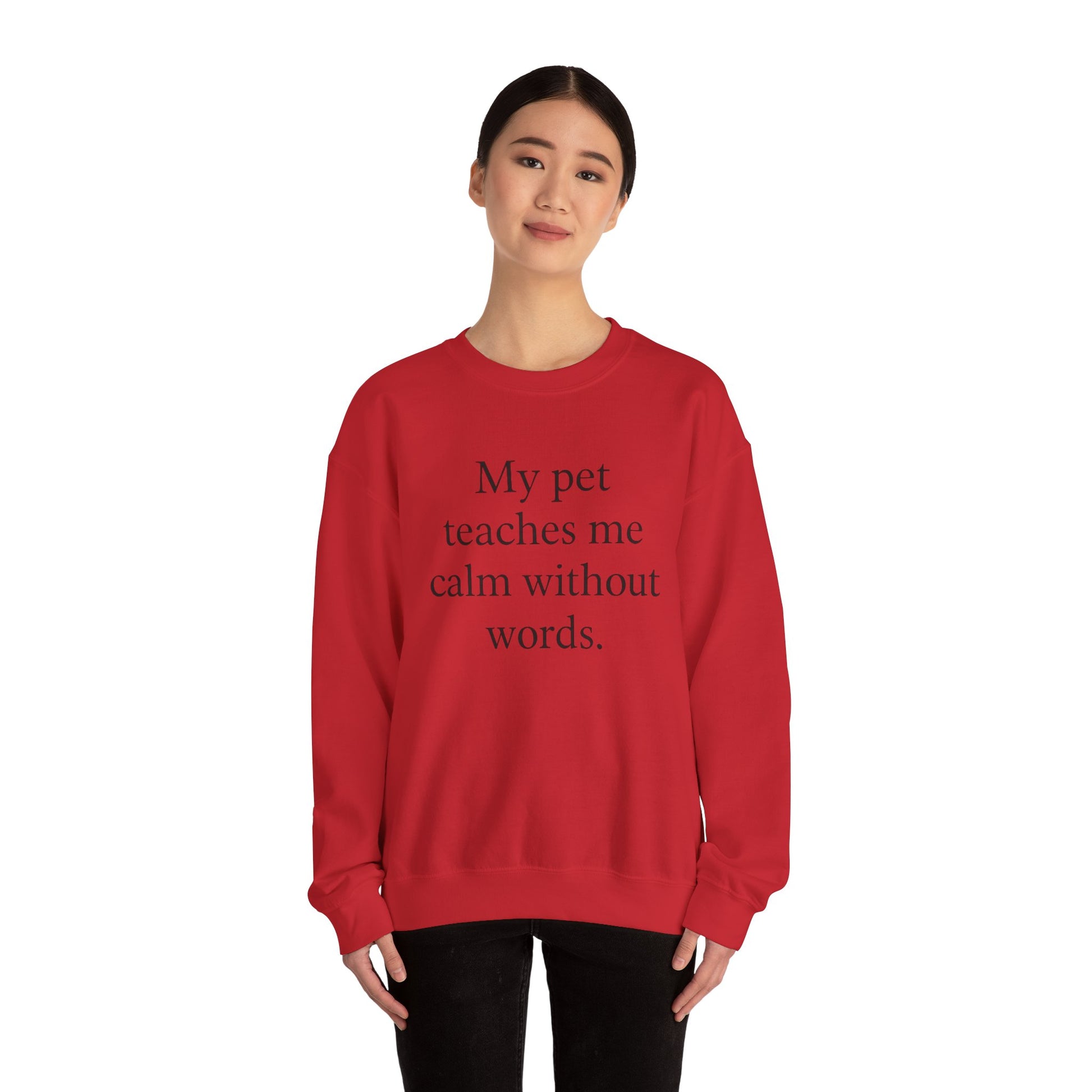 Crewneck Sweatshirt — “My pet teaches me calm without words.” Minimal Pet Lover Pullover - HealthandlifestylewChiny