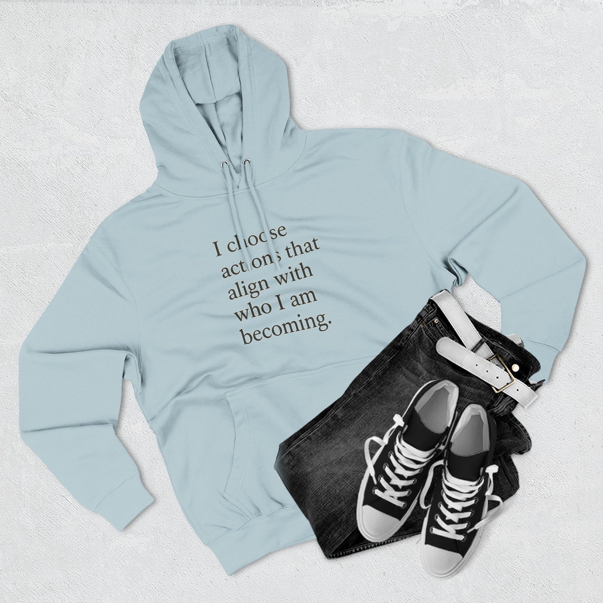 Hoodie — "I choose actions that align with who I am becoming." Inspirational Fleece Hoodie - HealthandlifestylewChiny
