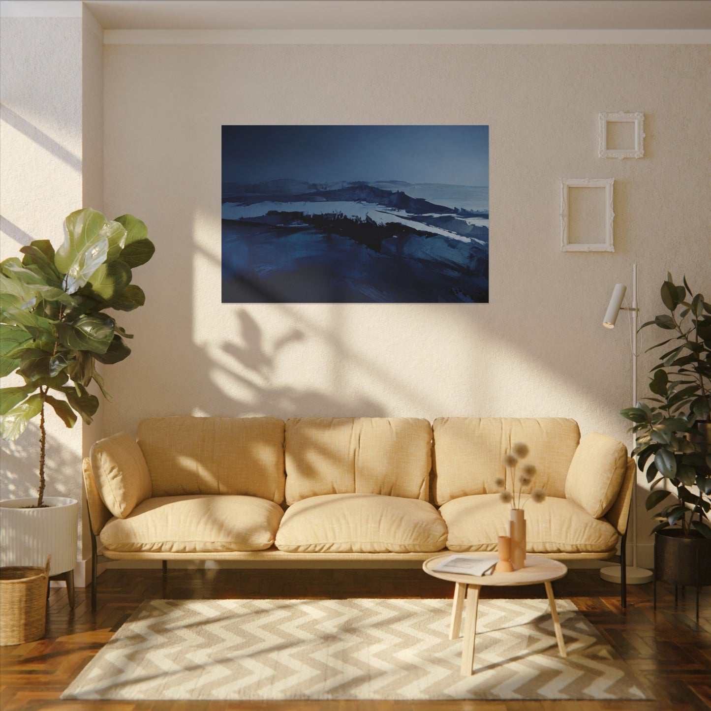 Blue Abstract Coastal Landscape Matte Canvas Print