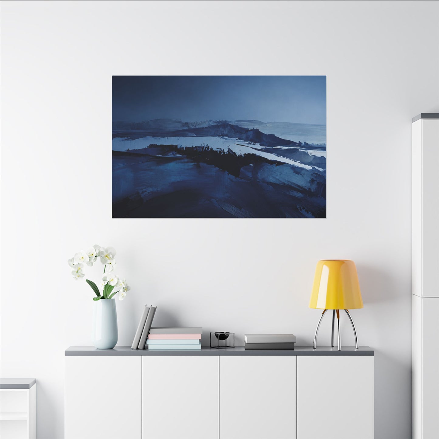 Blue Abstract Coastal Landscape Matte Canvas Print