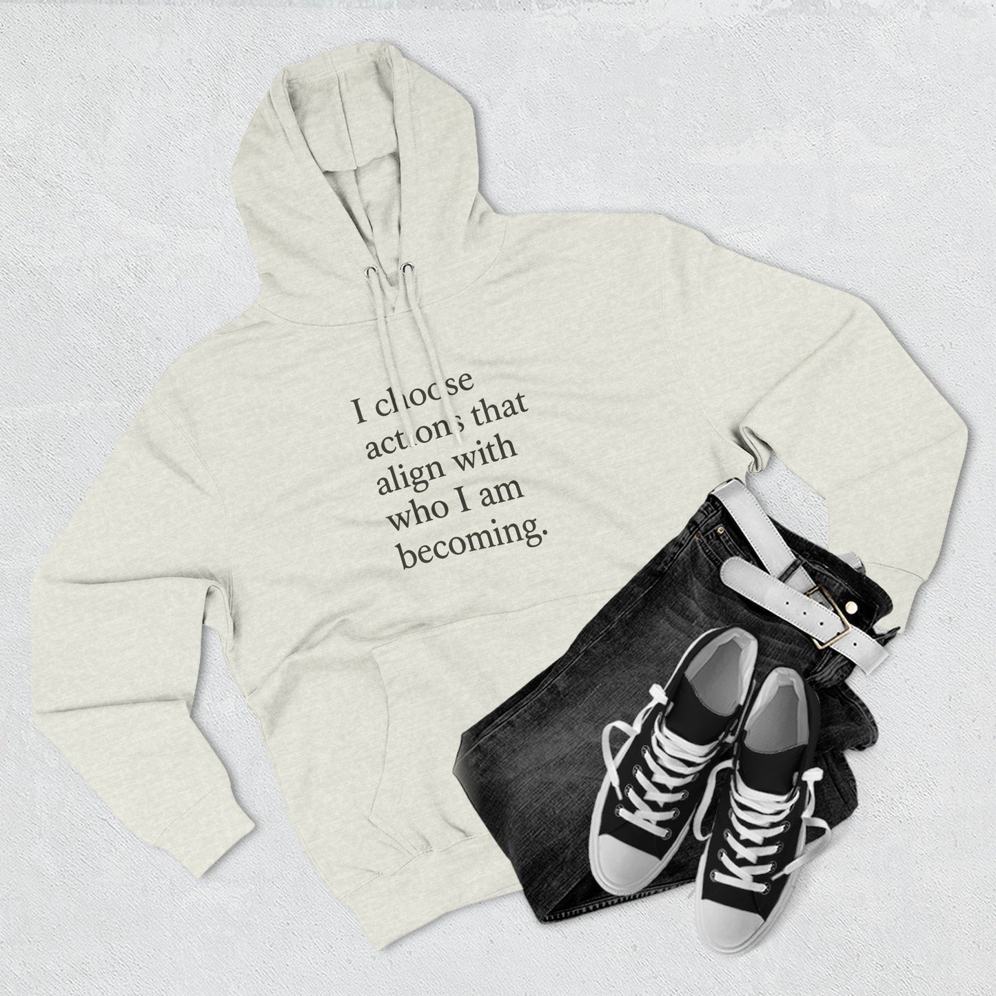 Hoodie — "I choose actions that align with who I am becoming." Inspirational Fleece Hoodie - HealthandlifestylewChiny