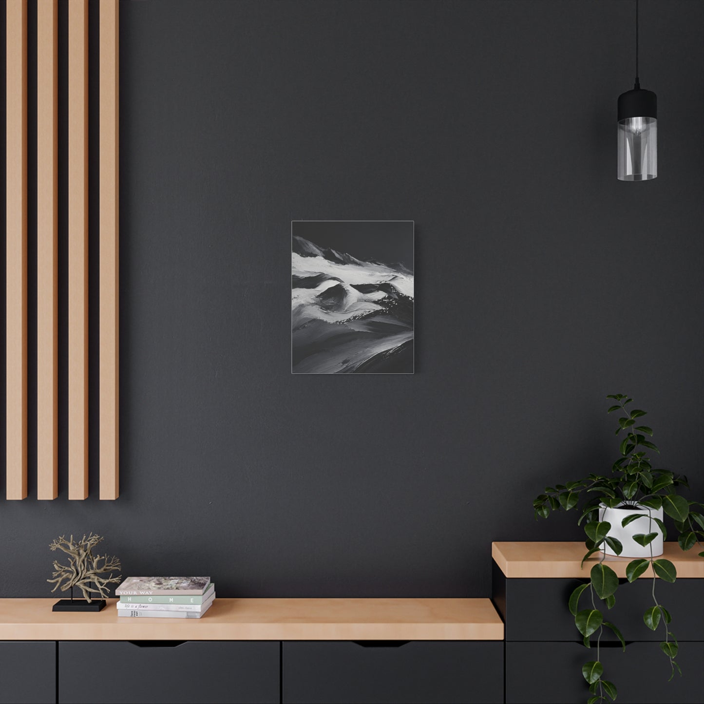 Monochrome Wave Abstract Canvas — Matte Stretched Wall Art - HealthandlifestylewChiny