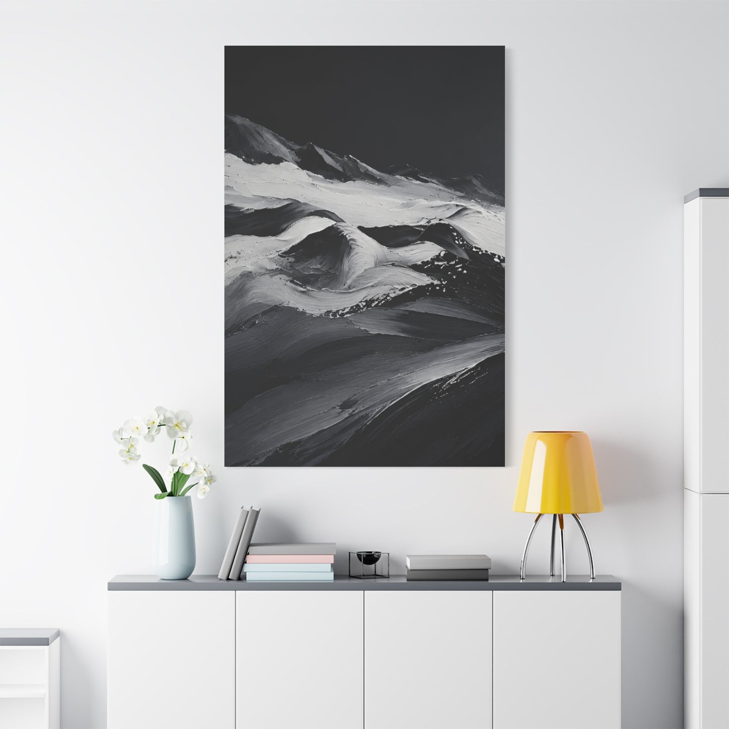 Monochrome Wave Abstract Canvas — Matte Stretched Wall Art - HealthandlifestylewChiny