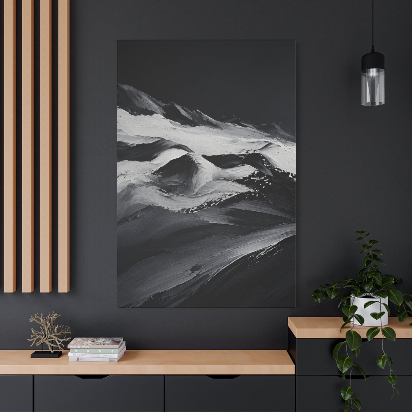 Monochrome Wave Abstract Canvas — Matte Stretched Wall Art - HealthandlifestylewChiny