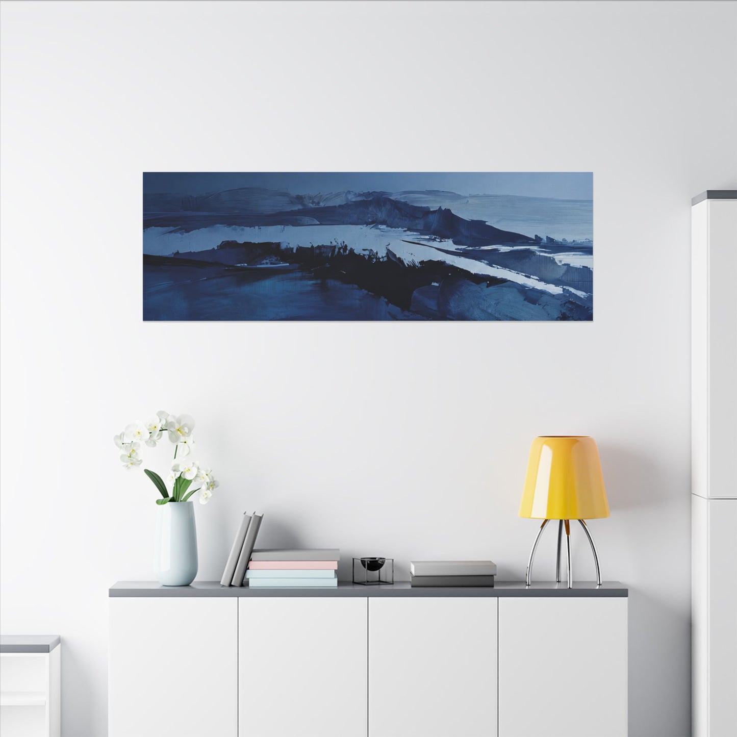 Blue Abstract Coastal Landscape Matte Canvas Print