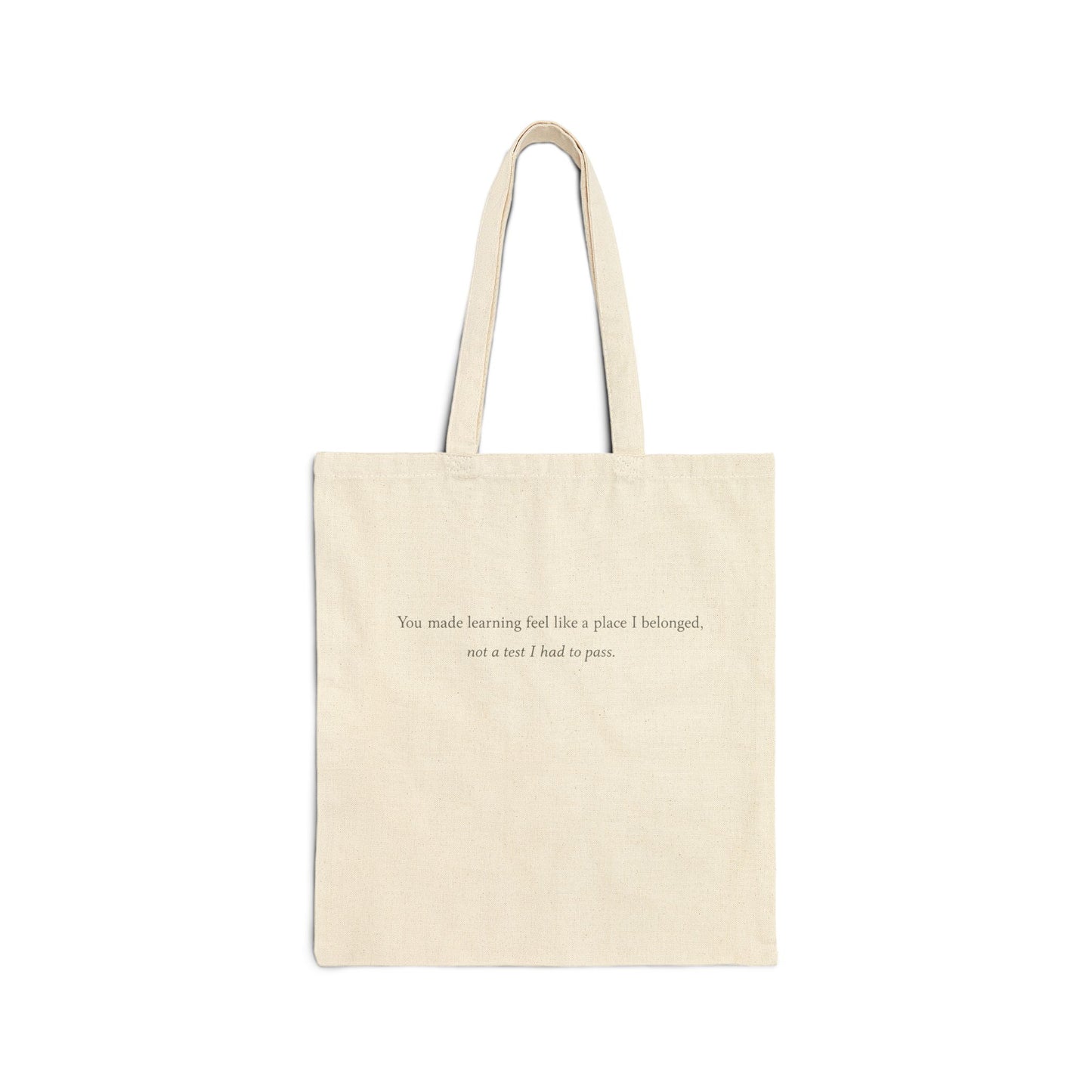 Canvas Tote Bag — Minimalist Typewriter Quote "You made morning feel like a place I belonged"