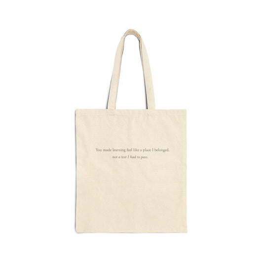 Canvas Tote Bag — Minimalist Typewriter Quote "You made morning feel like a place I belonged"