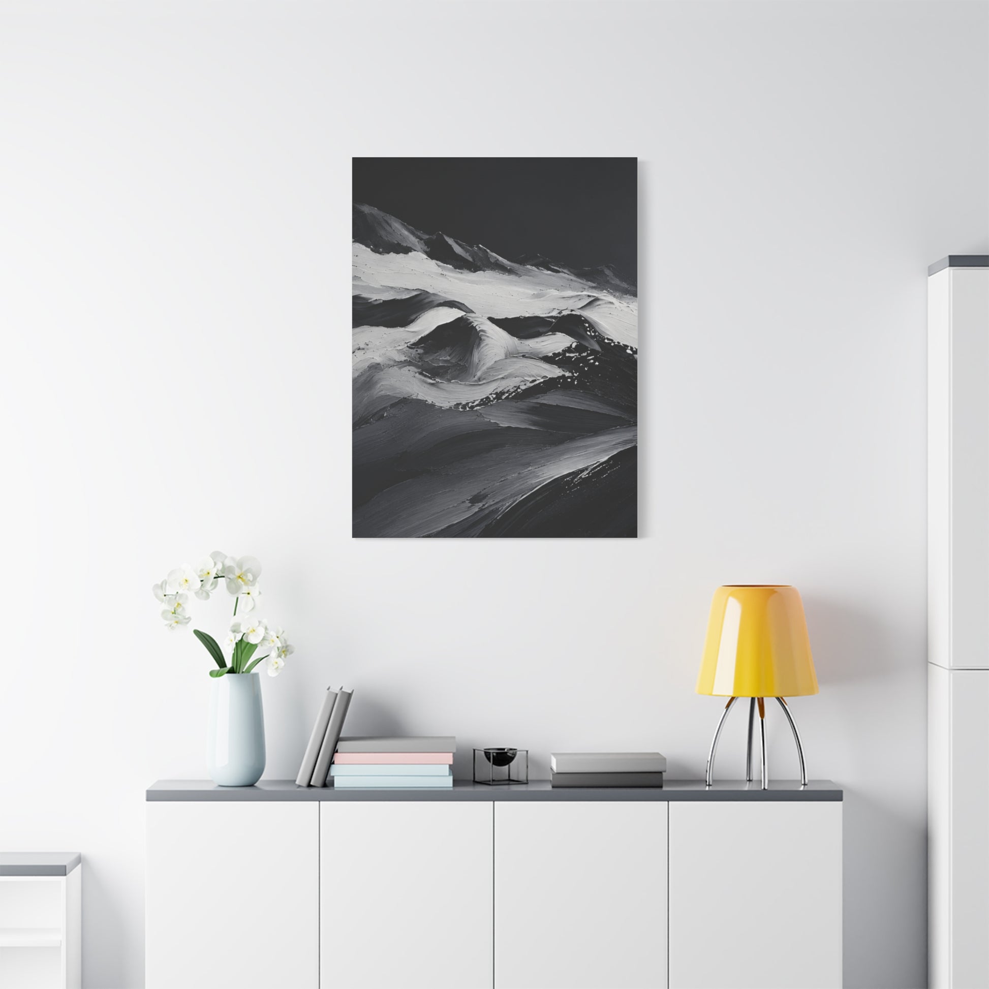 Monochrome Wave Abstract Canvas — Matte Stretched Wall Art - HealthandlifestylewChiny