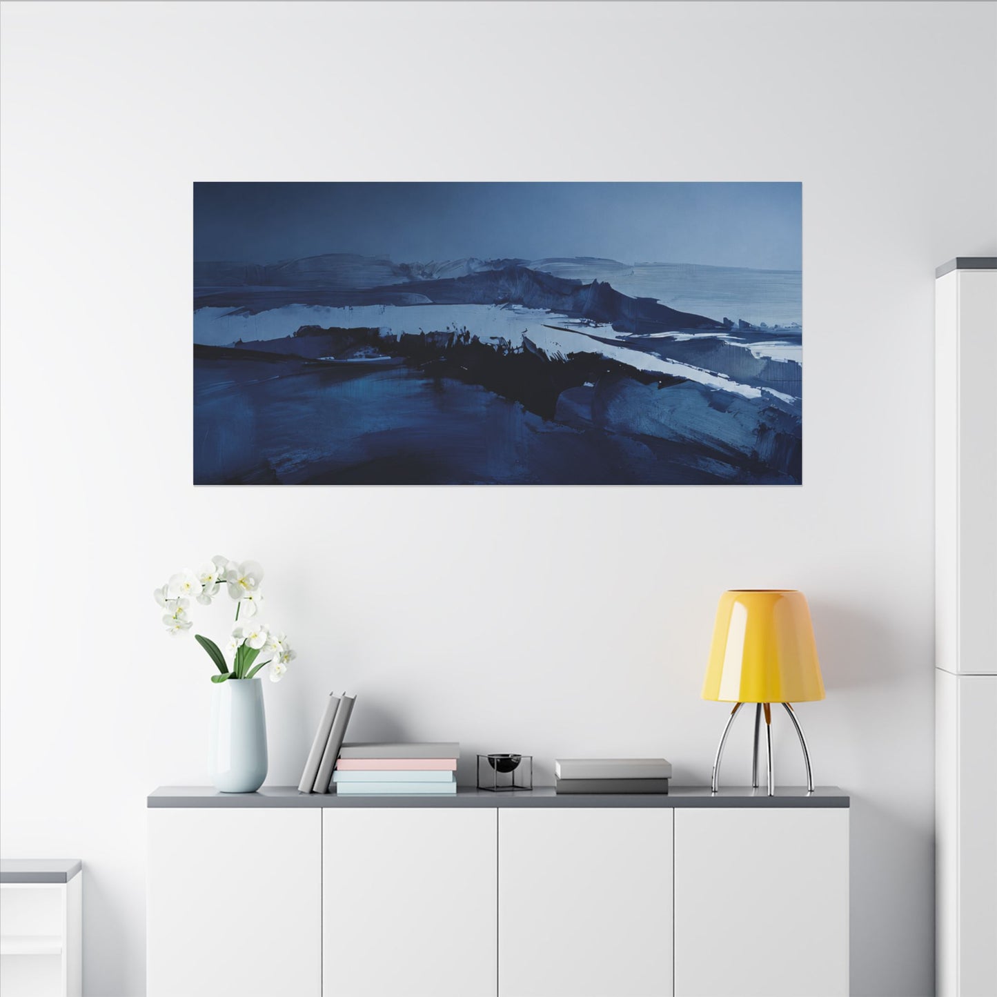 Blue Abstract Coastal Landscape Matte Canvas Print