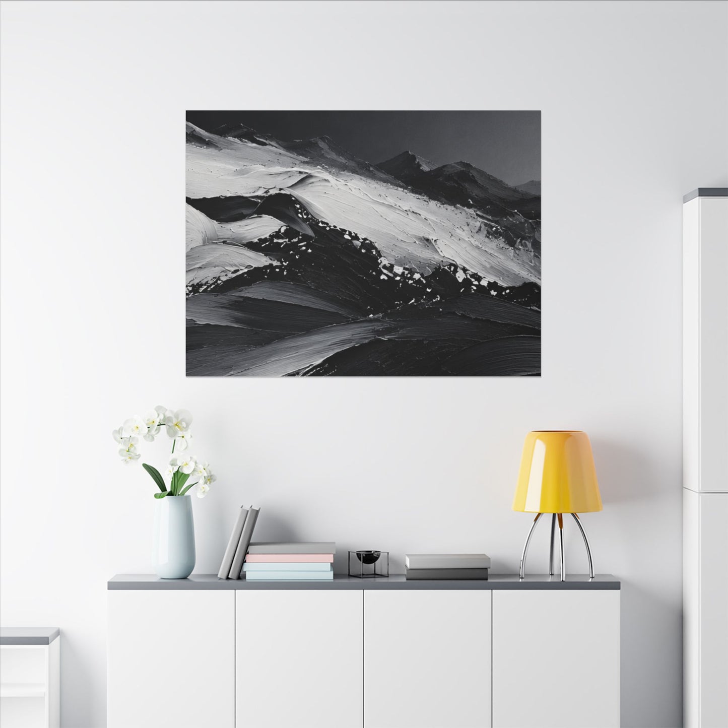 Monochrome Mountain Abstract Matte Canvas