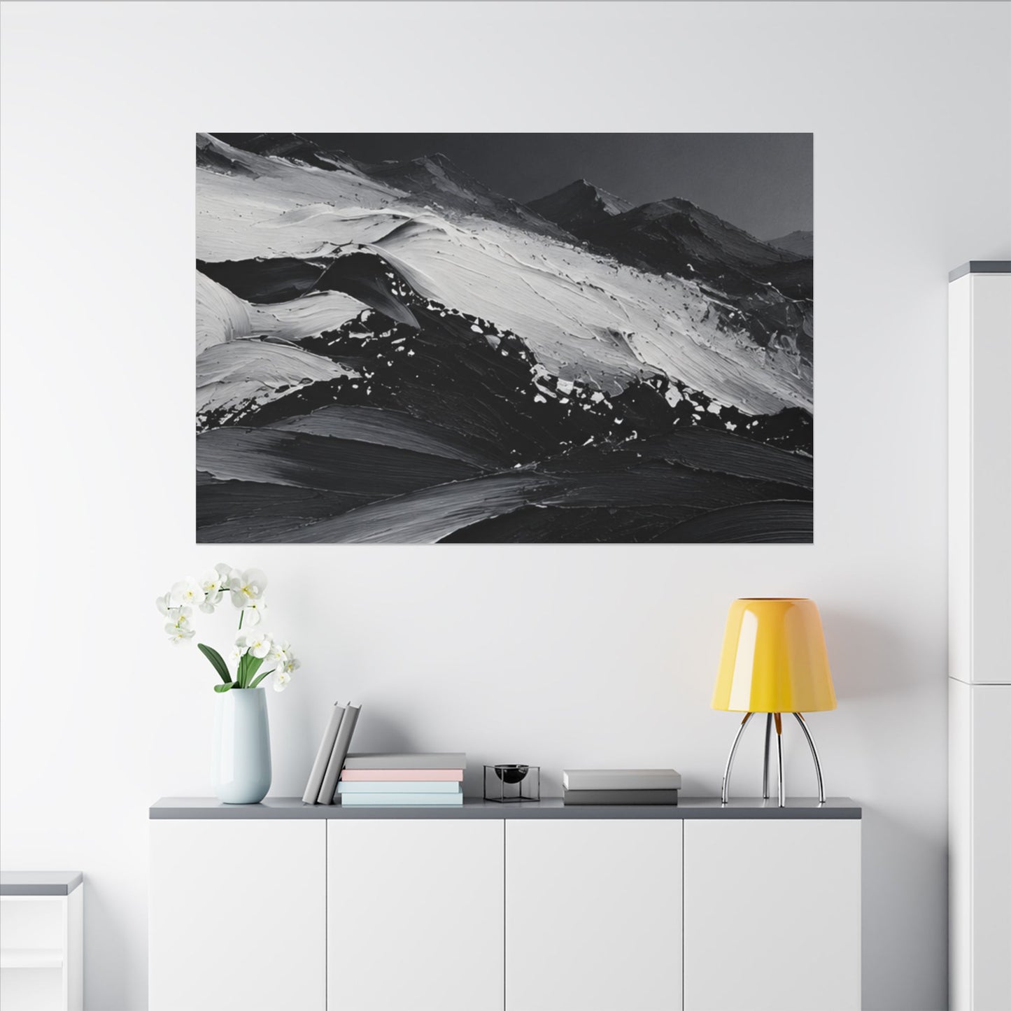 Monochrome Mountain Abstract Matte Canvas