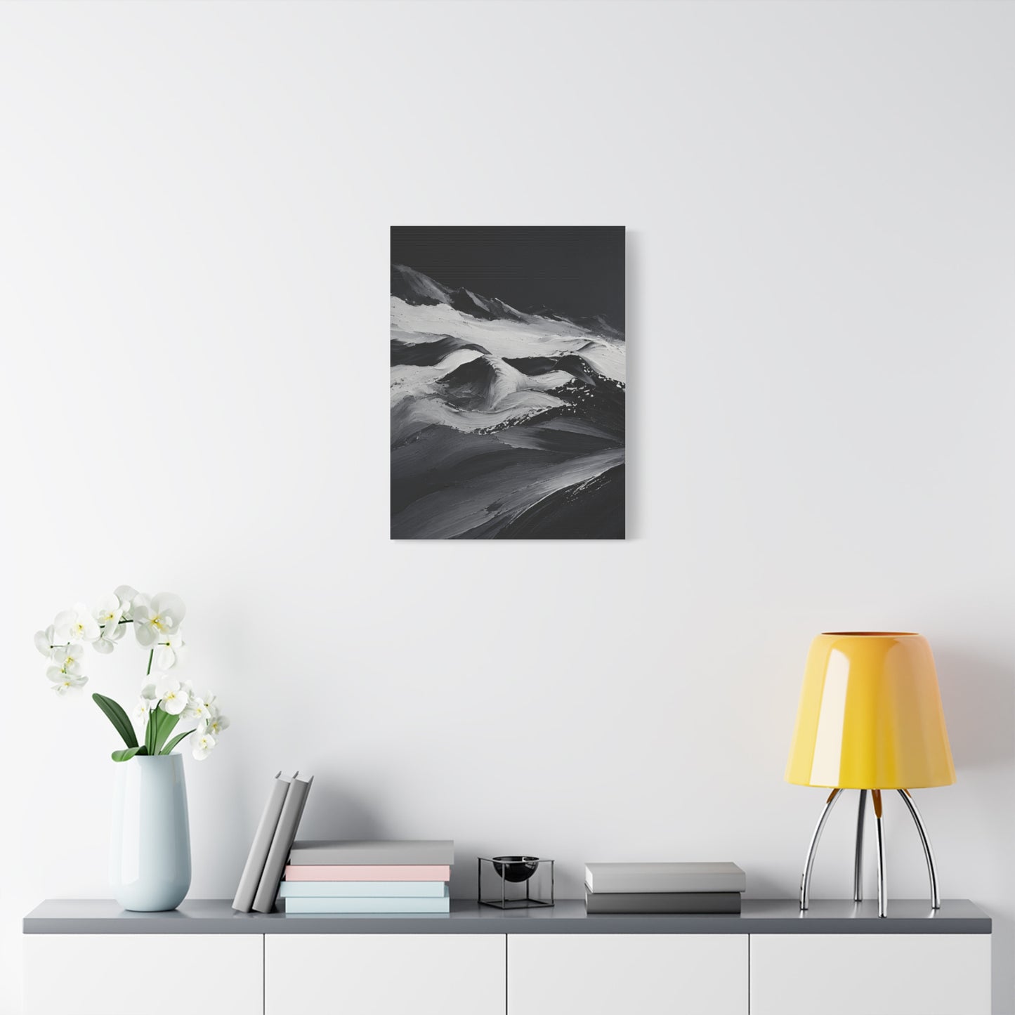 Monochrome Wave Abstract Canvas — Matte Stretched Wall Art - HealthandlifestylewChiny