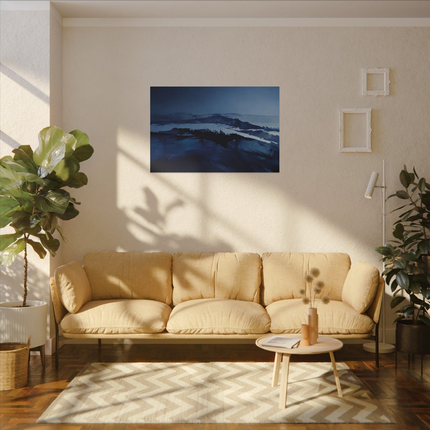 Blue Abstract Coastal Landscape Matte Canvas Print