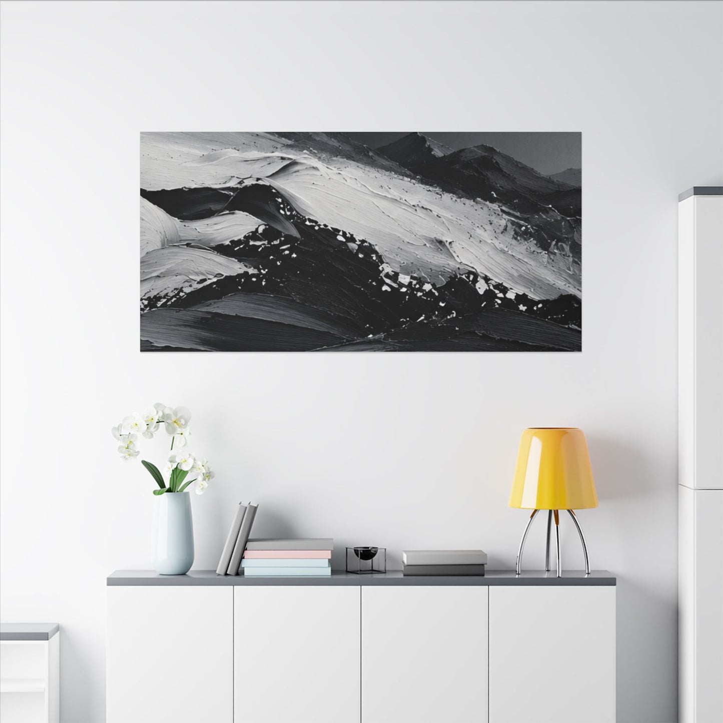Monochrome Mountain Abstract Matte Canvas
