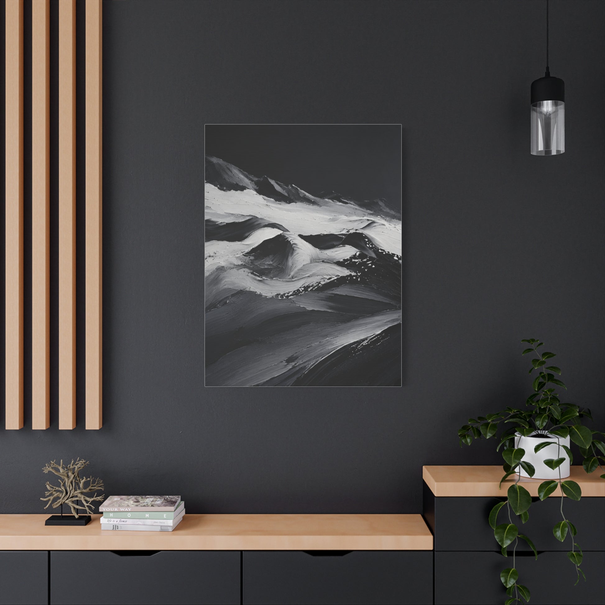 Monochrome Wave Abstract Canvas — Matte Stretched Wall Art - HealthandlifestylewChiny