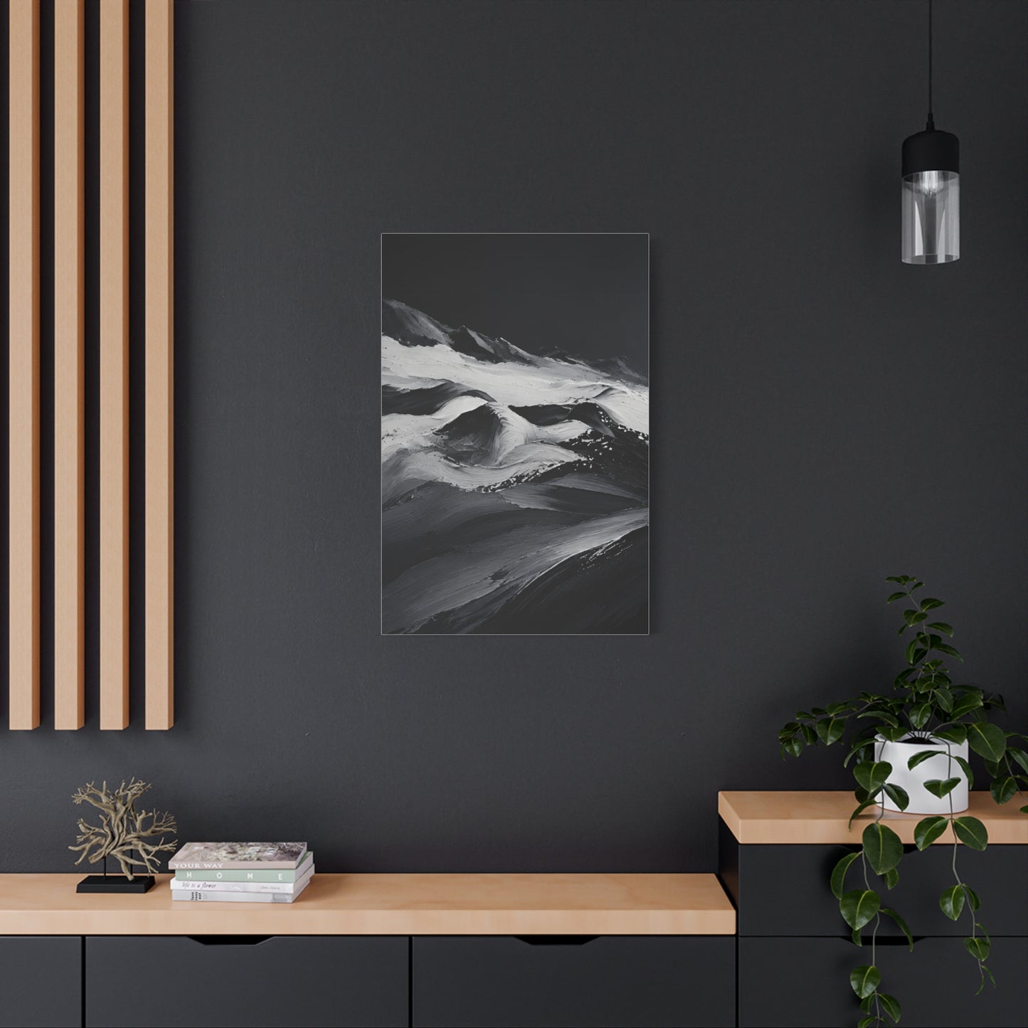 Monochrome Wave Abstract Canvas — Matte Stretched Wall Art - HealthandlifestylewChiny
