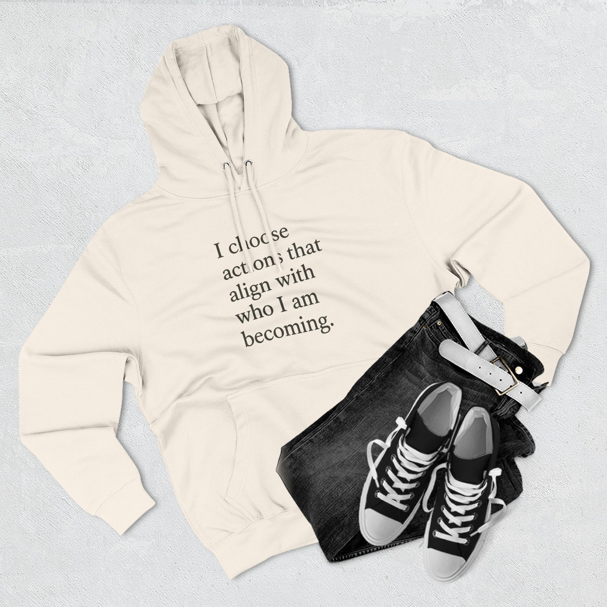 Hoodie — "I choose actions that align with who I am becoming." Inspirational Fleece Hoodie - HealthandlifestylewChiny