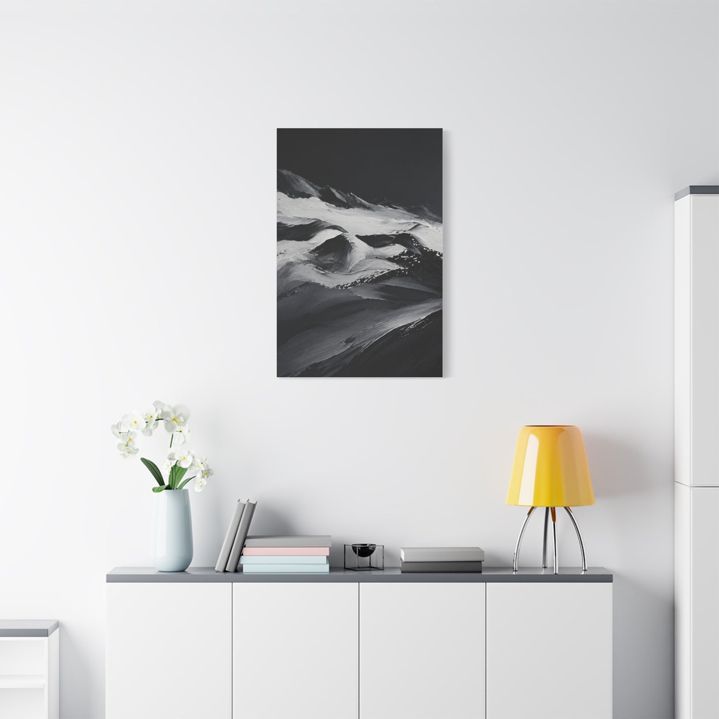 Monochrome Wave Abstract Canvas — Matte Stretched Wall Art - HealthandlifestylewChiny