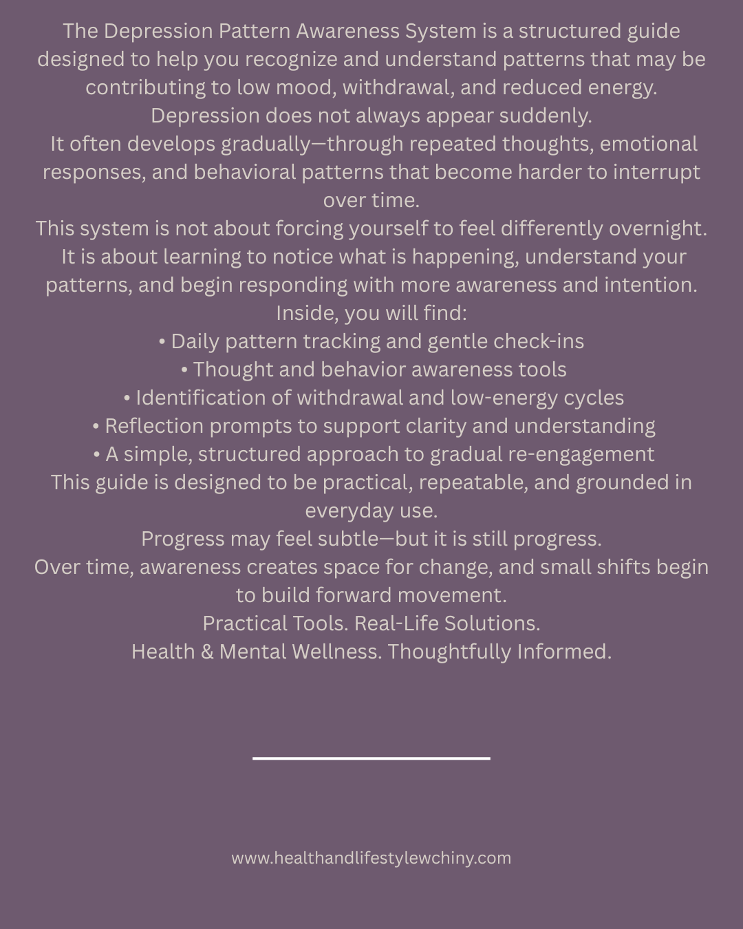 Depression Pattern Awareness System – Identify Patterns, Understand Responses, and Rebuild Daily Function - HealthandlifestylewChiny