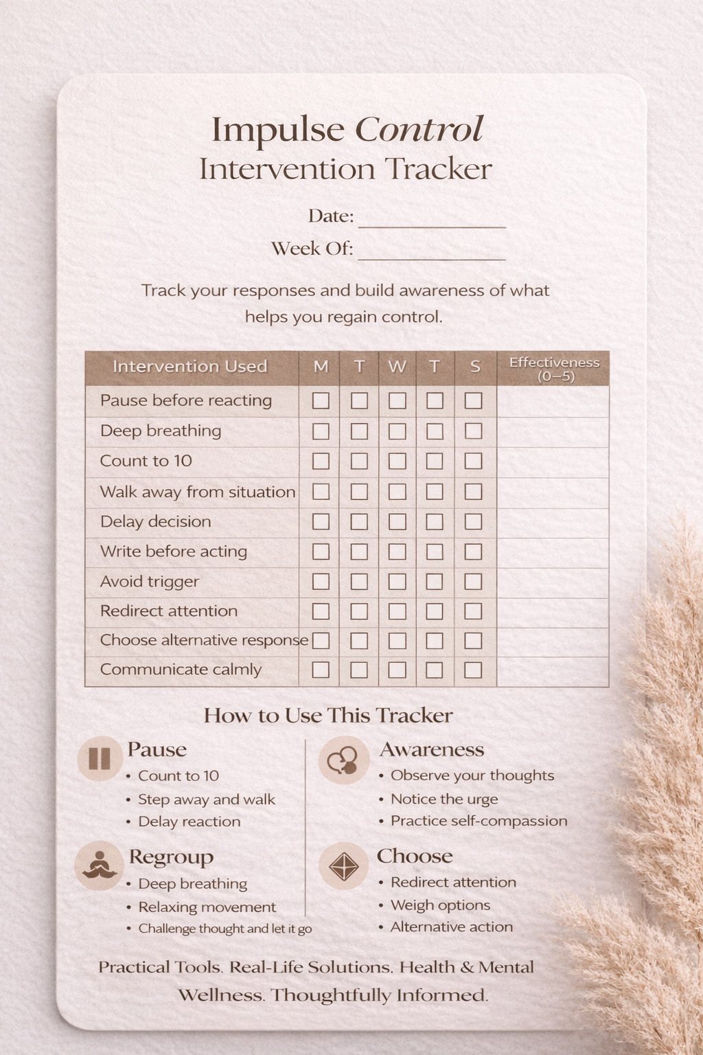 Impulse Control Intervention Tracker – 42-Page Structured Response & Regulation System - HealthandlifestylewChiny