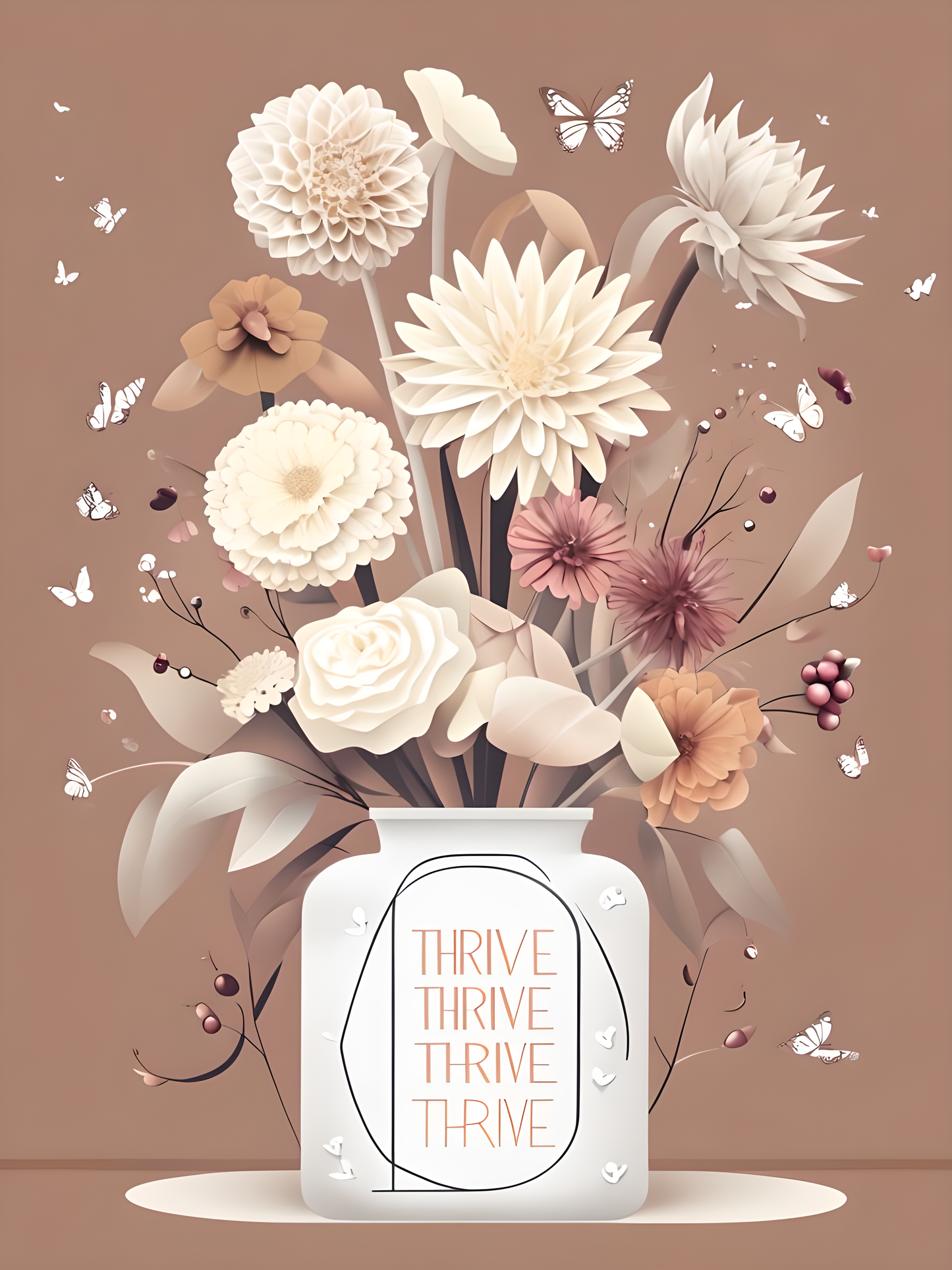 Thrive Floral Wall Art – Neutral Botanical Vase Print