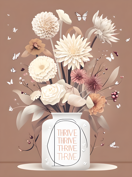 Thrive Floral Wall Art – Neutral Botanical Vase Print