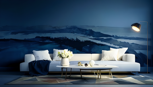 Midnight Tide – Luxury Blue Abstract Landscape Wall Art