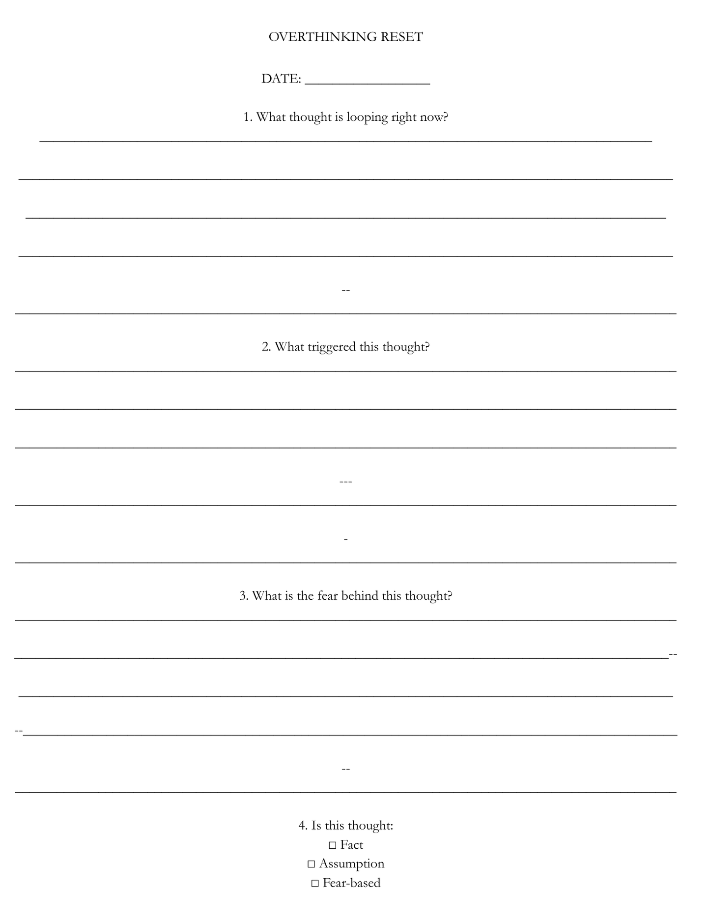 Overthinking Reset Tracker - HealthandlifestylewChiny