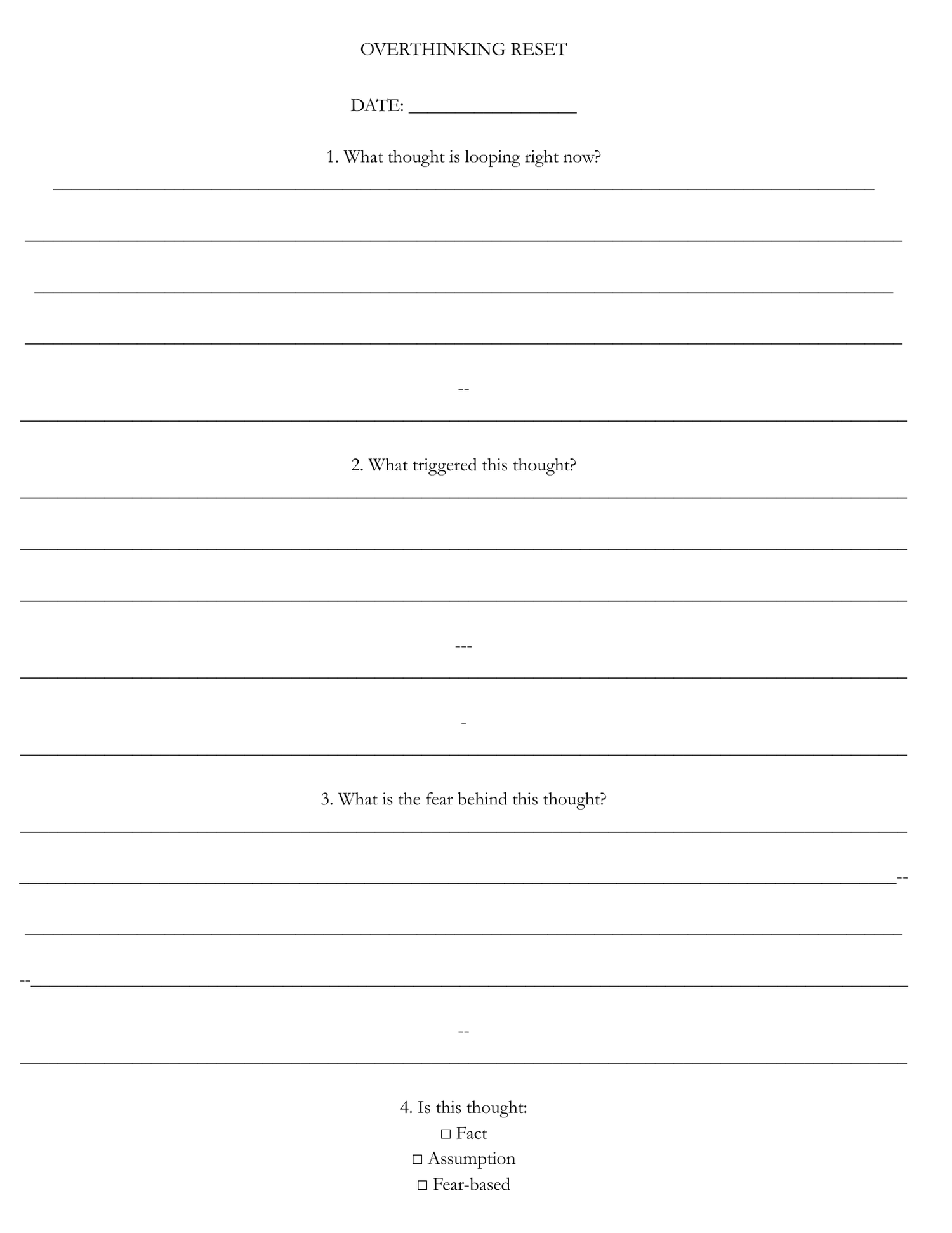 Overthinking Reset Tracker - HealthandlifestylewChiny